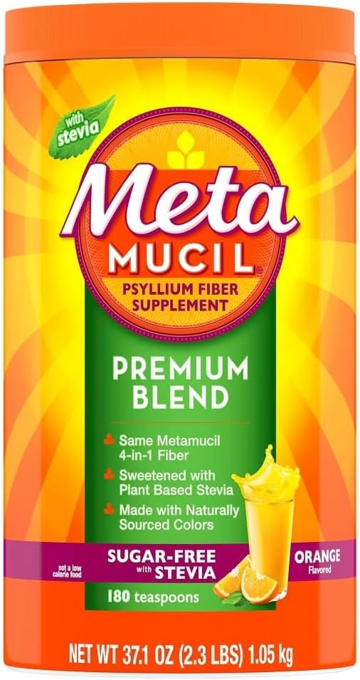 Metamucil Premium Mix, 4-in-1 Fiber Supplement for Digestive Health, Psyllium Husk Fiber Toz, Plant-Based Fiber Supplement, Orange Flavored, 180 tatlı kaşığı
