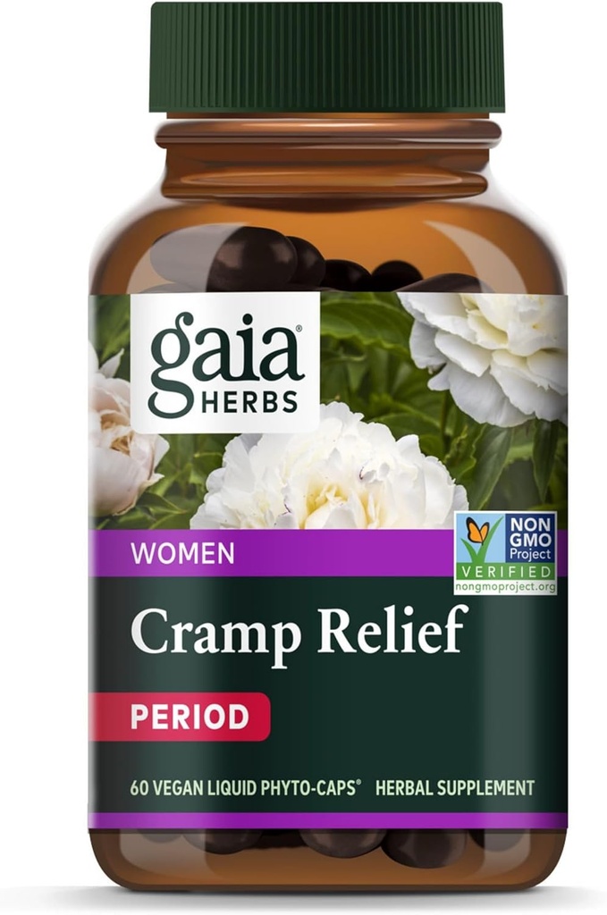 Gaia Herbs Cramp Relief - Βότανο συμπλήρωμα για την ισορροπία ορμονών & Περιόδου Cramp Relief - Made with Organic Licorice Root, White Peony Root, Turmeric & More - 60 Vegan Κάψουλες (60 Servings)