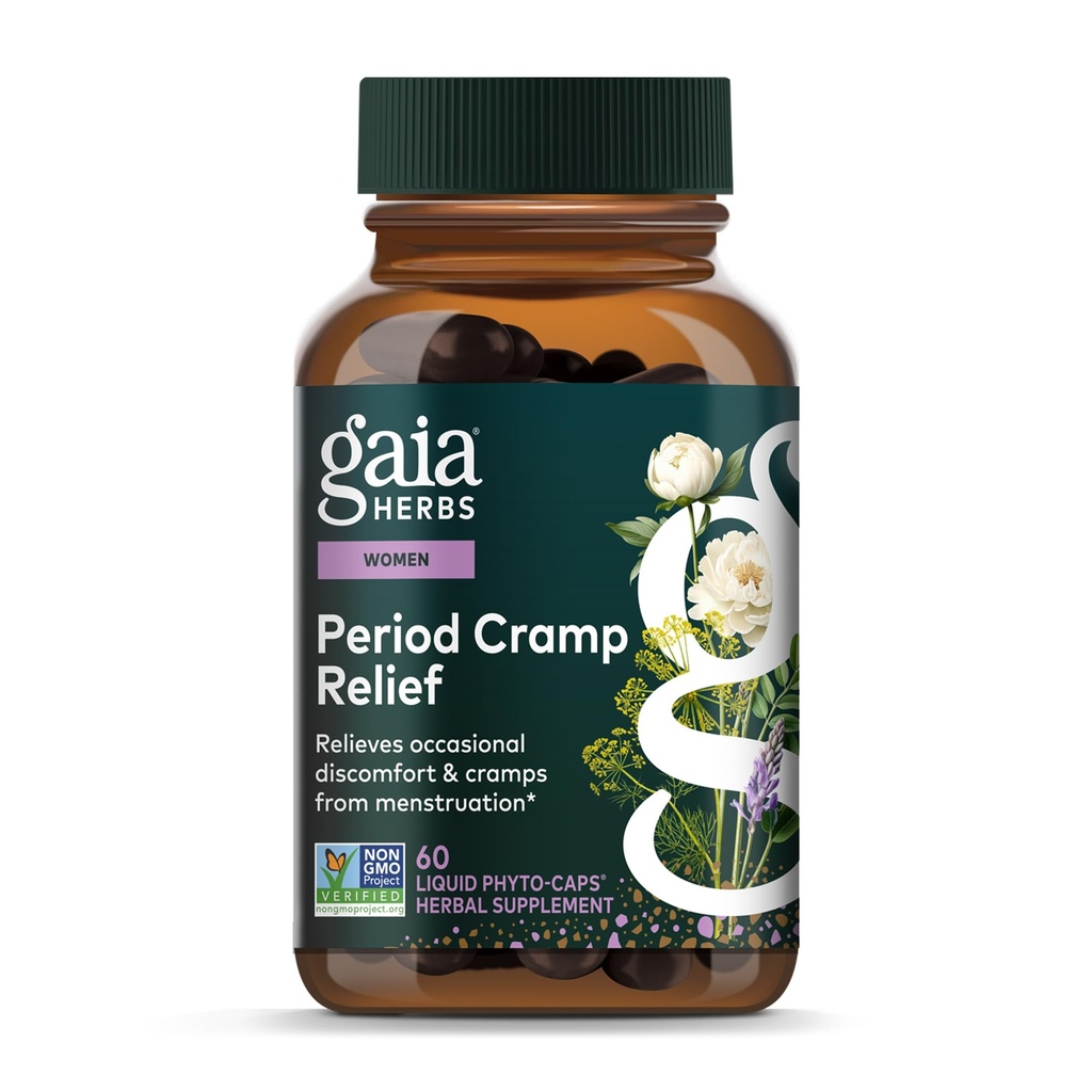 Gaia Herbs Cramp Relief - Βότανο συμπλήρωμα για την ισορροπία ορμονών & Περιόδου Cramp Relief - Made with Organic Licorice Root, White Peony Root, Turmeric & More - 60 Vegan Κάψουλες (60 Servings)