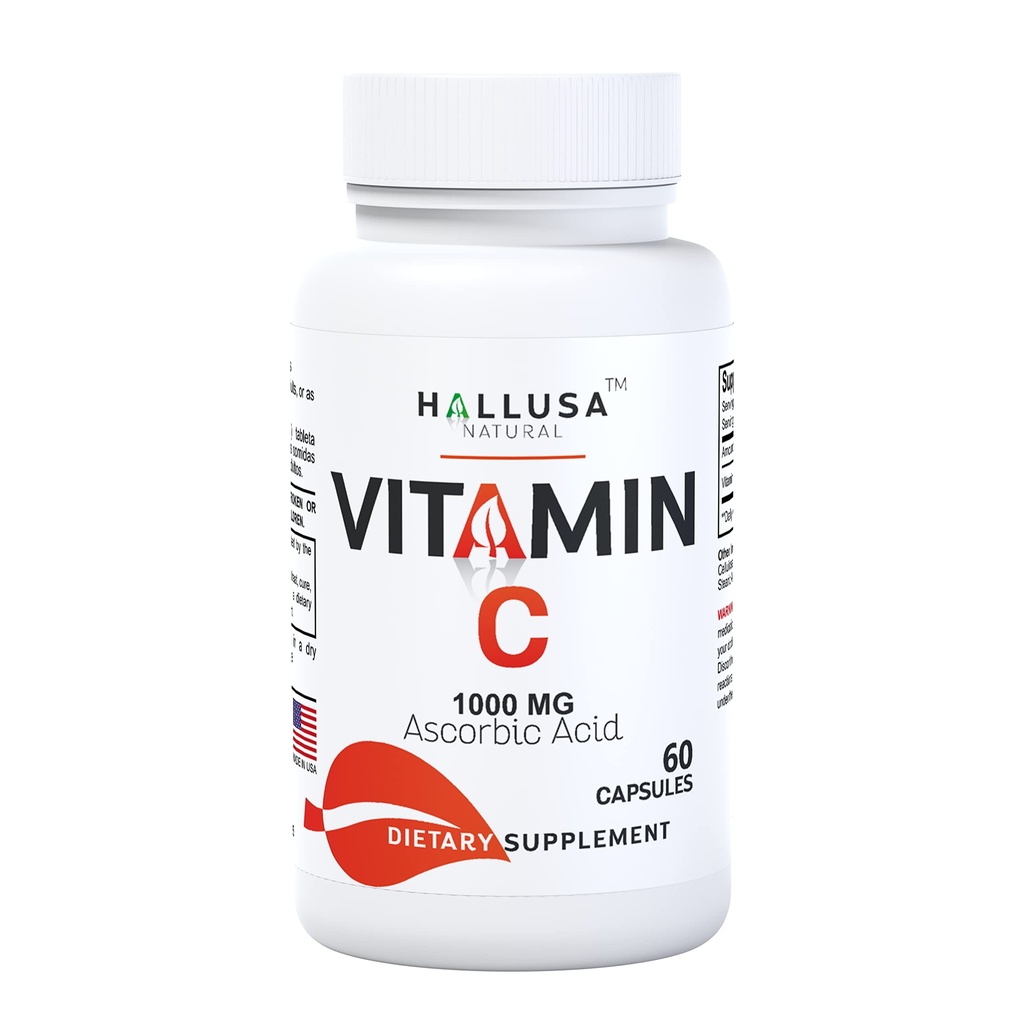Hallusa Natural - Vitamin C - Antioksi ve Immune Support - 60 Capsules - 60 Day Supply