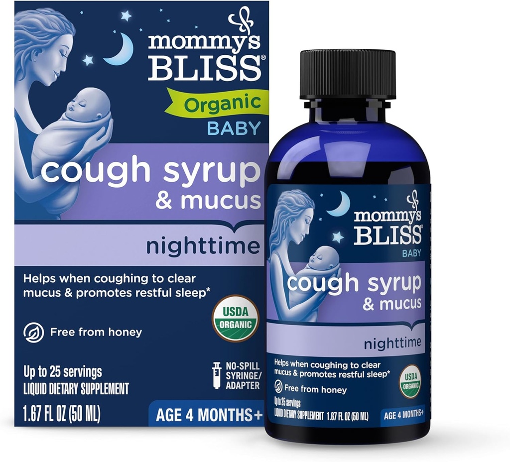 Anne'nin Bliss Organic Baby Cough Syrup & Mucus Night Time, Contains Organic Agave ve Ivy Leaf, 4 ay + 1.67 Akışkanlar Ounces