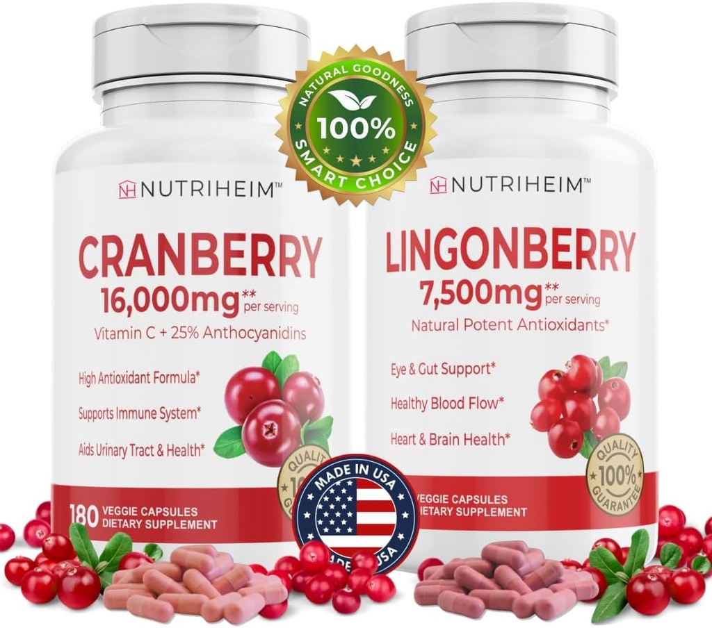 All in One PAC Sche - Cranberry & Lingonberry Capsules - C ve 25 Proanthocyanidins for Urinary Tract, Gut Health, Antioksi Support - Non-GMO, Gluten-Free, Vegan Supplement, Gluten-Free, Vegan Supplement