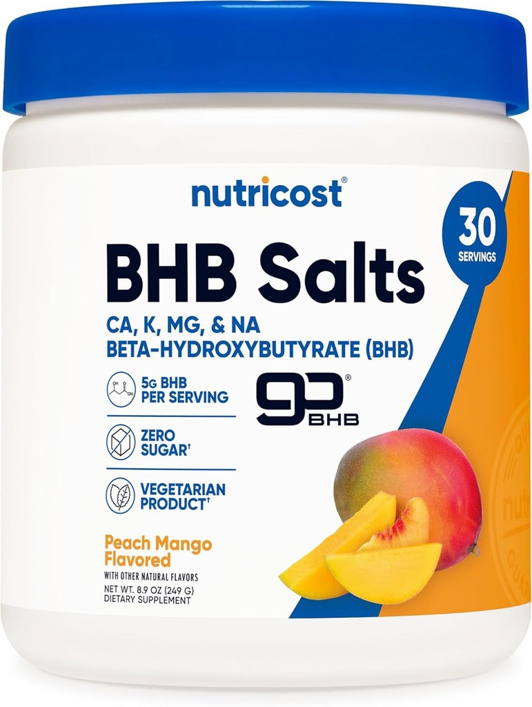 Nutricost BHB Salts Drink Mix (30 Servings, Peach Mango Flavored) (5G BHB Per Serving) - 0G Total Sugars, Vegetarian Product
