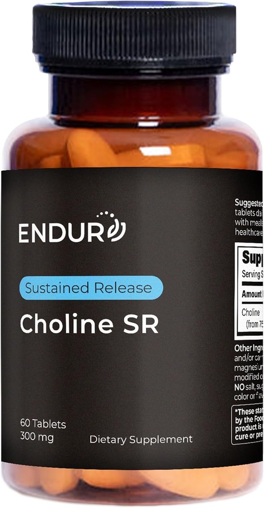 Endur Choline L (+) Bitartrate, Sustained Release Brain & Liver Support Supplement, Prenatal Safe, Vegan, Non-GMO, Gluten Free, 300 mg (60 Tablet)