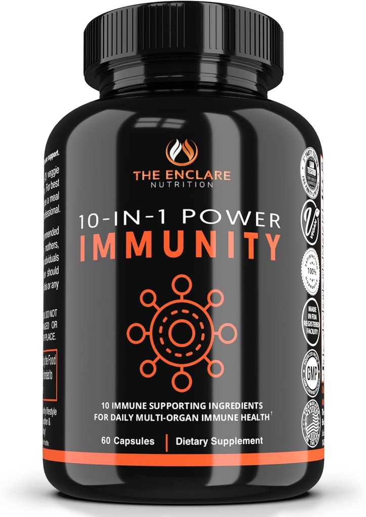 ENCLARE NUTRITION 10 in 1 Immune Support ATM Supplement with Echinacea, C ve çinko, Turmeric, Ginger, B6, Elderberry for Yetişkinler Immunity Defense Vitamins, Made in USA Veg Cap 60 Ct (1)