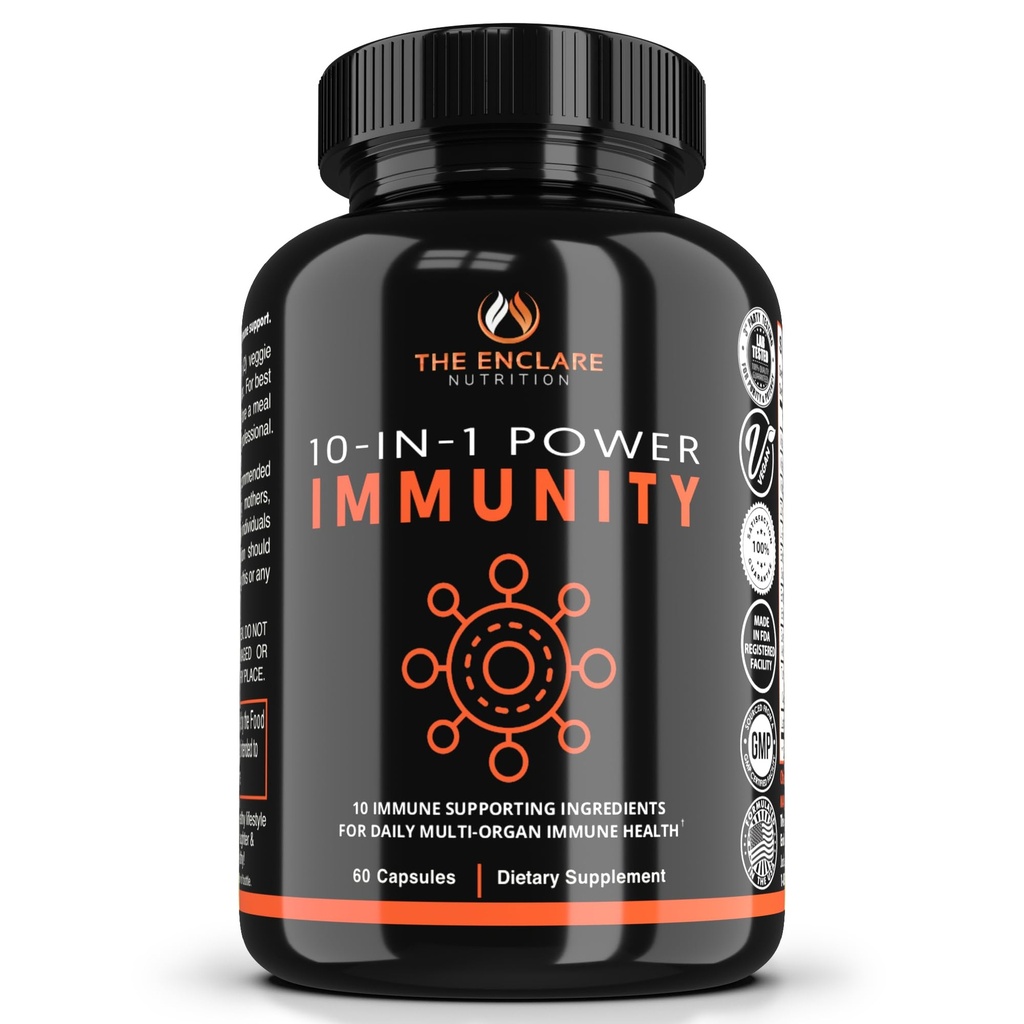 ENCLARE NUTRITION 10 in 1 Immune Support ATM Supplement with Echinacea, C ve çinko, Turmeric, Ginger, B6, Elderberry for Yetişkinler Immunity Defense Vitamins, Made in USA Veg Cap 60 Ct (1)