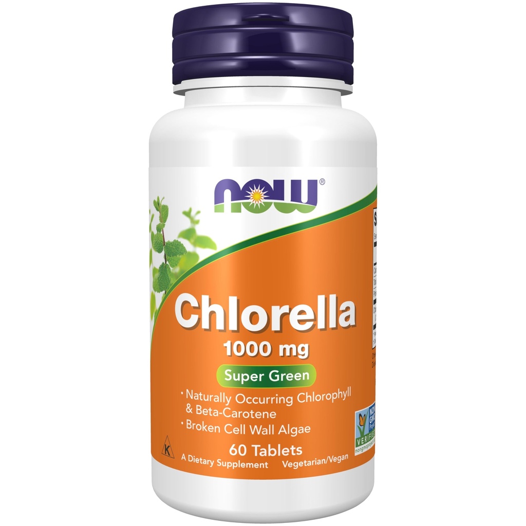 NOW Συμπληρώματα Τροφίμων, Chlorella 1000 mg με φυσική παρουσία Χλωροφύλλης, Beta- Carotene, μεικτά Καροτενοειδή, Βιταμίνη C, Σιδήρου και Πρωτεΐνης, 60 δισκία