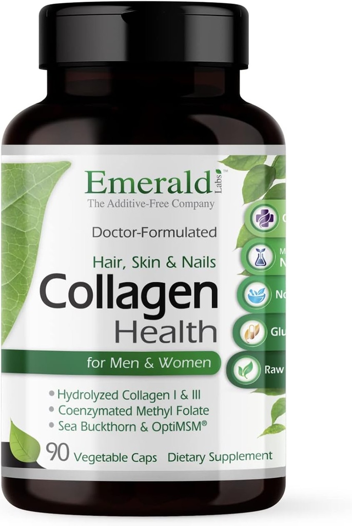 EMERALD LABS Collagen Health - Hydrolyzed Collagen for Health, Skin & Nails with Saw Palmetto & Beta-Sitosterol - Ayrıca Immune & Adrenal Health - 90 Sebze Capsules (30-Day Supply)