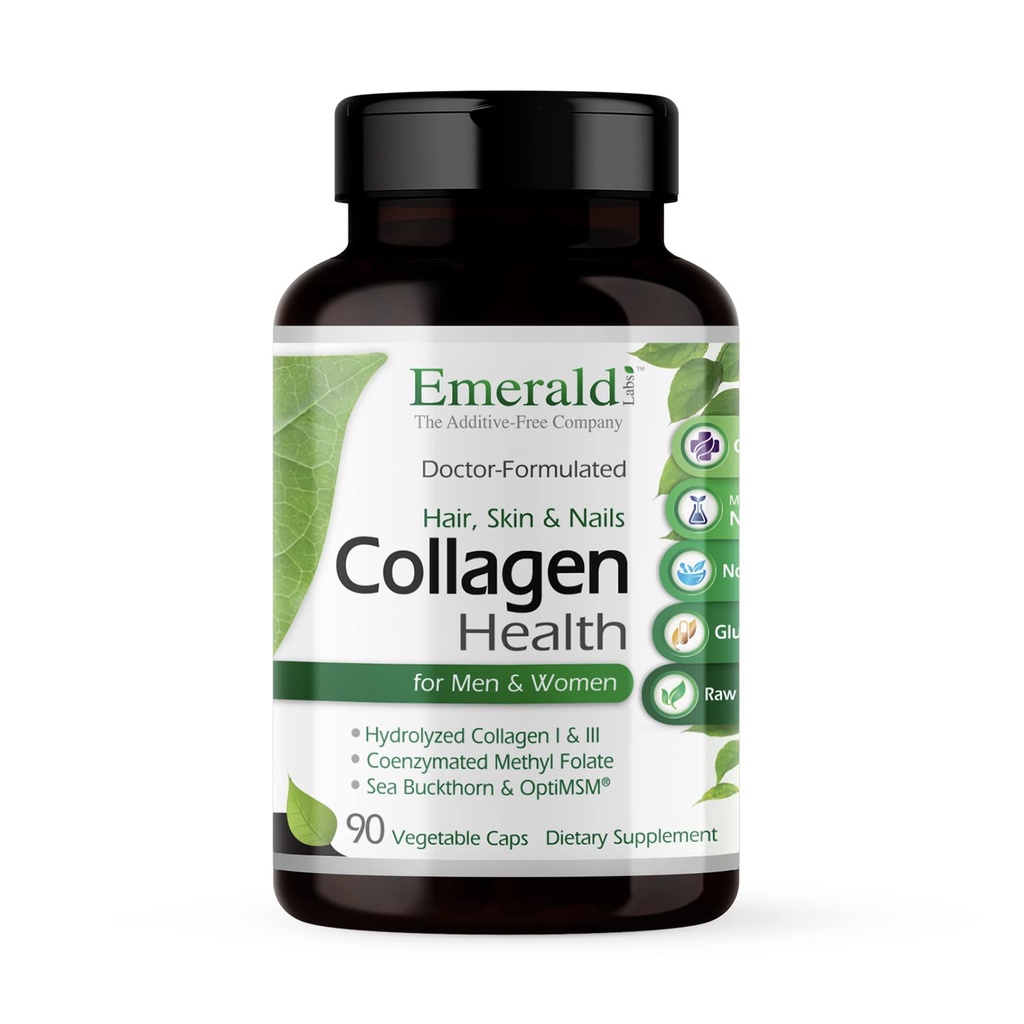 EMERALD LABS Collagen Health - Hydrolyzed Collagen for Healthy Hair, Skin & Nails with Saw Palmetto & Beta-Sitosterol - Επίσης υποστηρίζει ανοσοποιητικό & Adrenal Health - 90 κάψουλες λαχανικών (30-Day Supply)