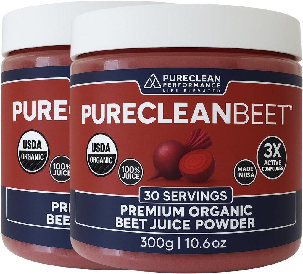 PureClean Organic Beet Juice Toz - Nitrik Oksit Supplement - 100% ABD Grown Beets - Organik Arıt Kök Toz 30 Hizmet, 300g (2 Jars 60 Hizmet)