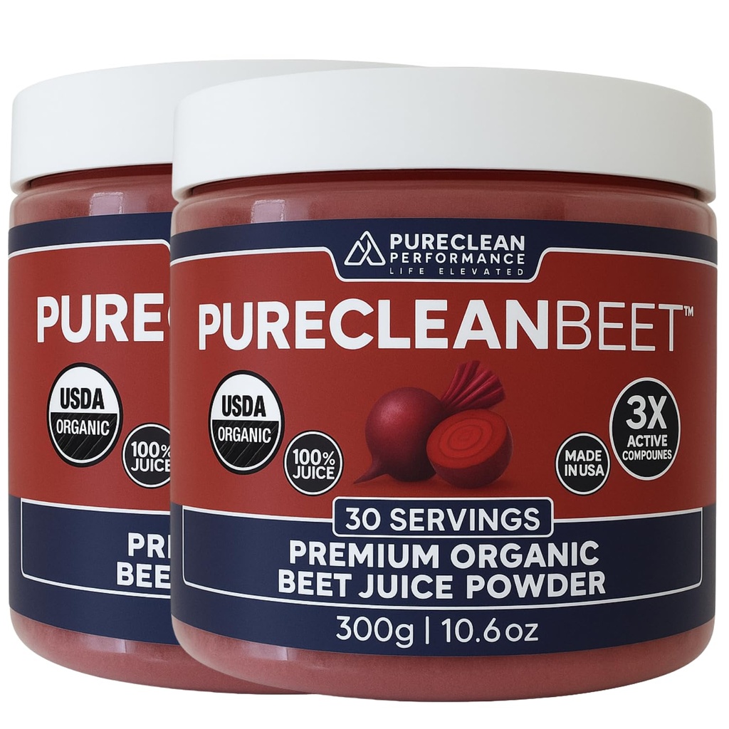 PureClean Organic Beet Juice Toz - Nitrik Oksit Supplement - 100% ABD Grown Beets - Organik Arıt Kök Toz 30 Hizmet, 300g (2 Jars 60 Hizmet)