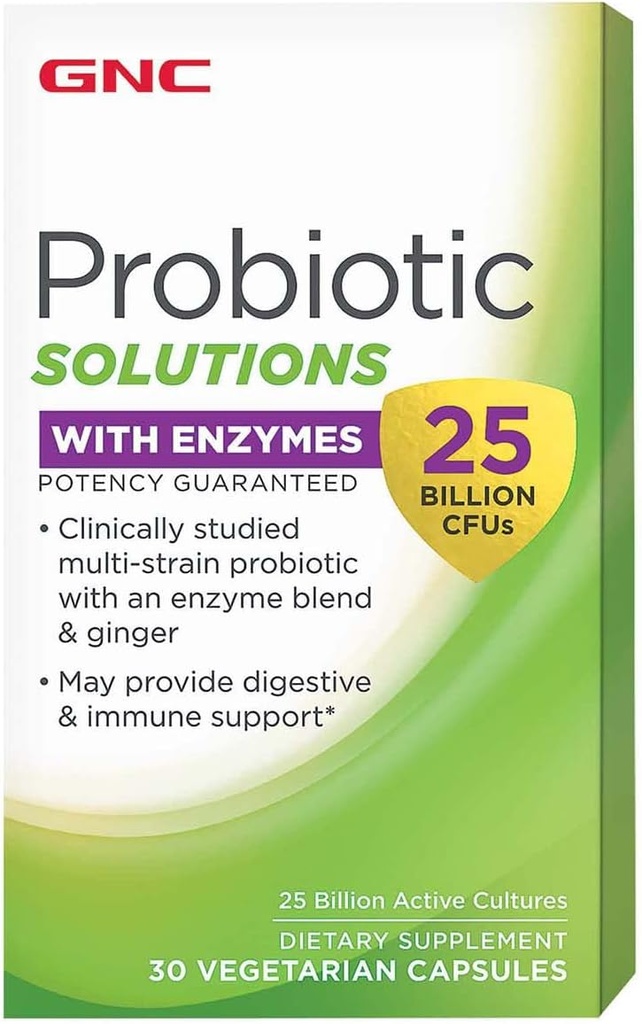 GNC Probiyotik Solutions with Enzymes with 25 Milyar CFUs, 30 Capsules, Daily Probiyotik Support