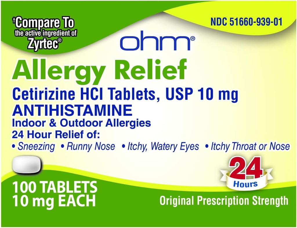 Ohm Cetirizine 10 mg Tablet - Bütün Gün Anti-Histamin for Hay Fire, Pollen, Kuru Itchy Eyes - All Day Allergies'ten Etkili Bir Yardım