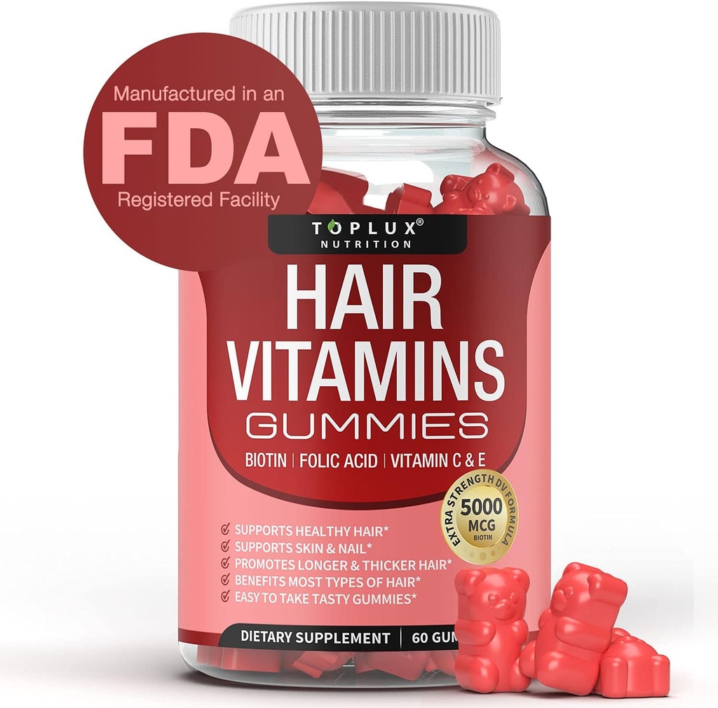 Saç Vitaminleri Kadınlar ve Erkekler için Yazıyor - Saç Büyüme Vitaminleri 5000 mcg Biotin Gummies, Folic Asit, C & E, Güçlü ve Kanlı Saçlar, Skin, Nails, Non-GMO Vegam