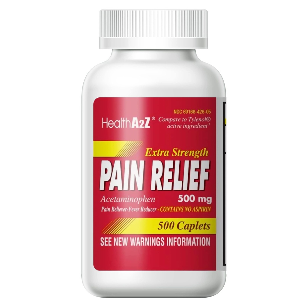 HealthA2Z® Ekstra Kuvvetli Ağrı Yardımı | Acetaminophen 500 mg | Contains No aspirin | Ateşleme | Ağrı Reliever (500 Kont)