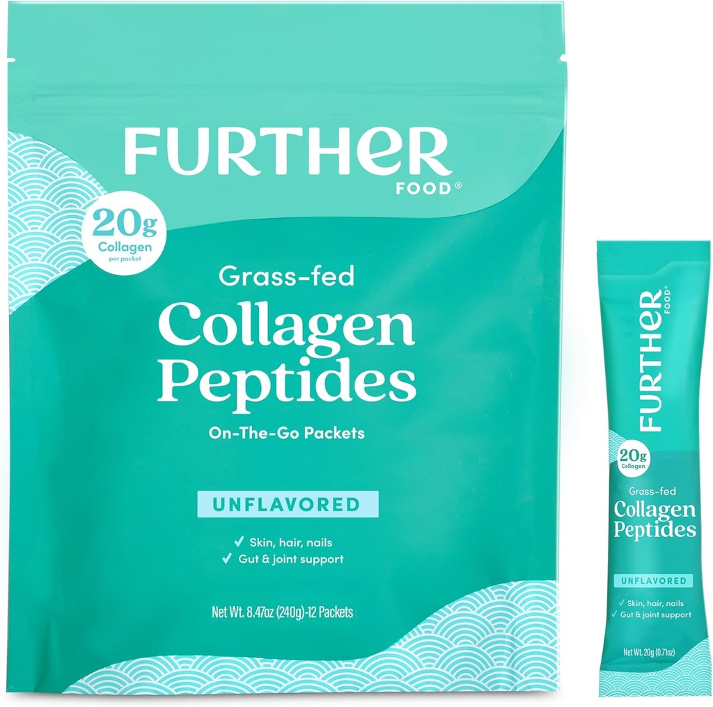 Περαιτέρω τρόφιμα Άγευστα κολλαγόνο Peptides Powder Stick Packs - 100% Grass-Fed, Hydrolyzed Type 1 & 3, 20g Collagen per Serving, Υποστηρίζει το δέρμα, τα μαλλιά, τα νύχια & τις αρθρώσεις, 8.47 Oz