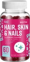 KelZ Biotin Hair, Skin & Nails Supplement Gummies, Raspberry Flavor, 60 Count (Pack of 1)