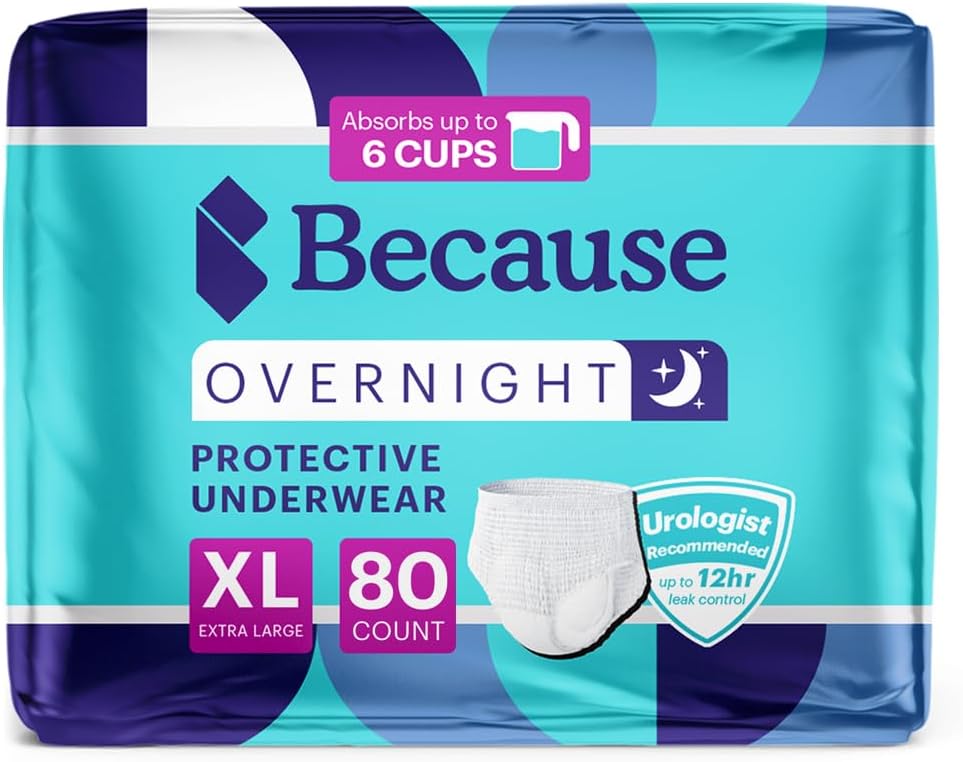 Çünkü gece boyunca Absorbency Pull Ups - Adult Use Incontinence Underwear, Absorbent Nighttime Briefs for Men and Women, White, XLarge, 80 Count (4 Packs of 20)
