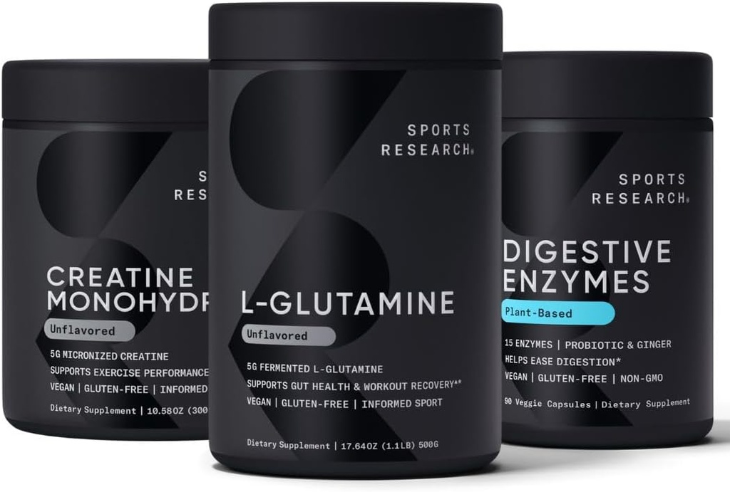 Spor Araştırması L-Glutamine (100 Hizmetler) ve Probiyotiks & Ginger (90 Hizmet) ile Digestive Enzymes - All Non-GMO Onaylandı, Vegan & Gluten Free
