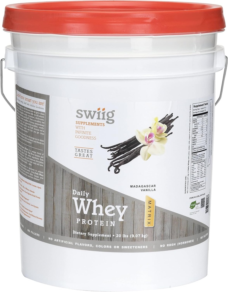 swiig Premium Daily Whey Matrix, Vanilla 20lb – Muscle Recovery için Amino asitler ile hizmet eden 20g Protein – Gluten-Free, Non-GMO, No Fillers, No Yapay Flavors