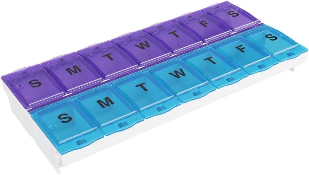 EZY DOSE Pill Organizer Weekly AM/PM (7-Day), Tıp Planlayıcı, Vitamin Case/Box, 2X-Large Locking Karşılaştırmaları Güvenli Reçeteli ve Kazalı Spilling, Blue ve Mor, Faraday Free