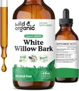 Wild & Organic White Willow Bark Tincture - Genel Destek için Sıvı Tamam - Alkol & Sugar-Free White Willow Extract Drops - Salix Alba Bark - Vegan, Hayır Katkıları - 4 fl oz