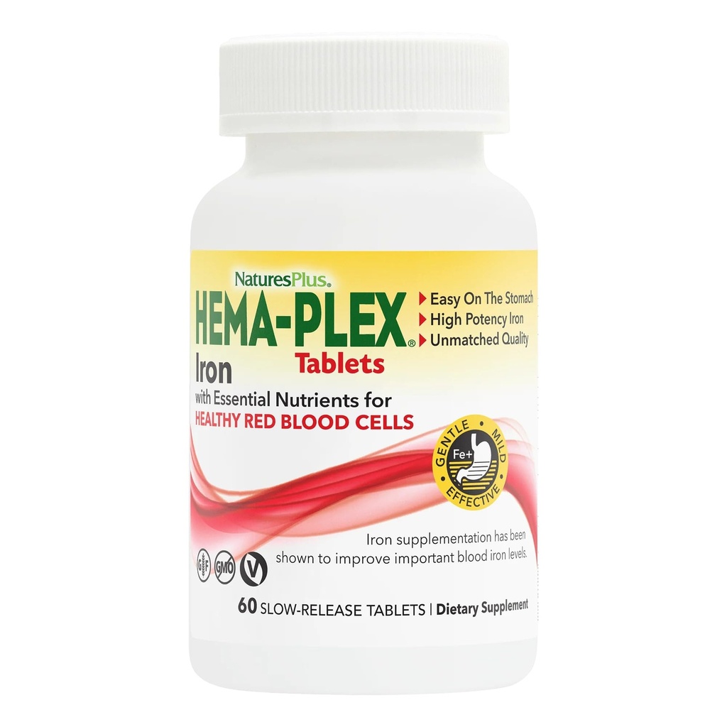 NaturesPlus Hema-Plex Iron - 60 Tabletler - 85 mg Elemental Demir + C & Bioflavonoyaklar Sağlıklı Kırmızı Kan Hücreleri - Vegan, Gluten Free - 30 Servisler