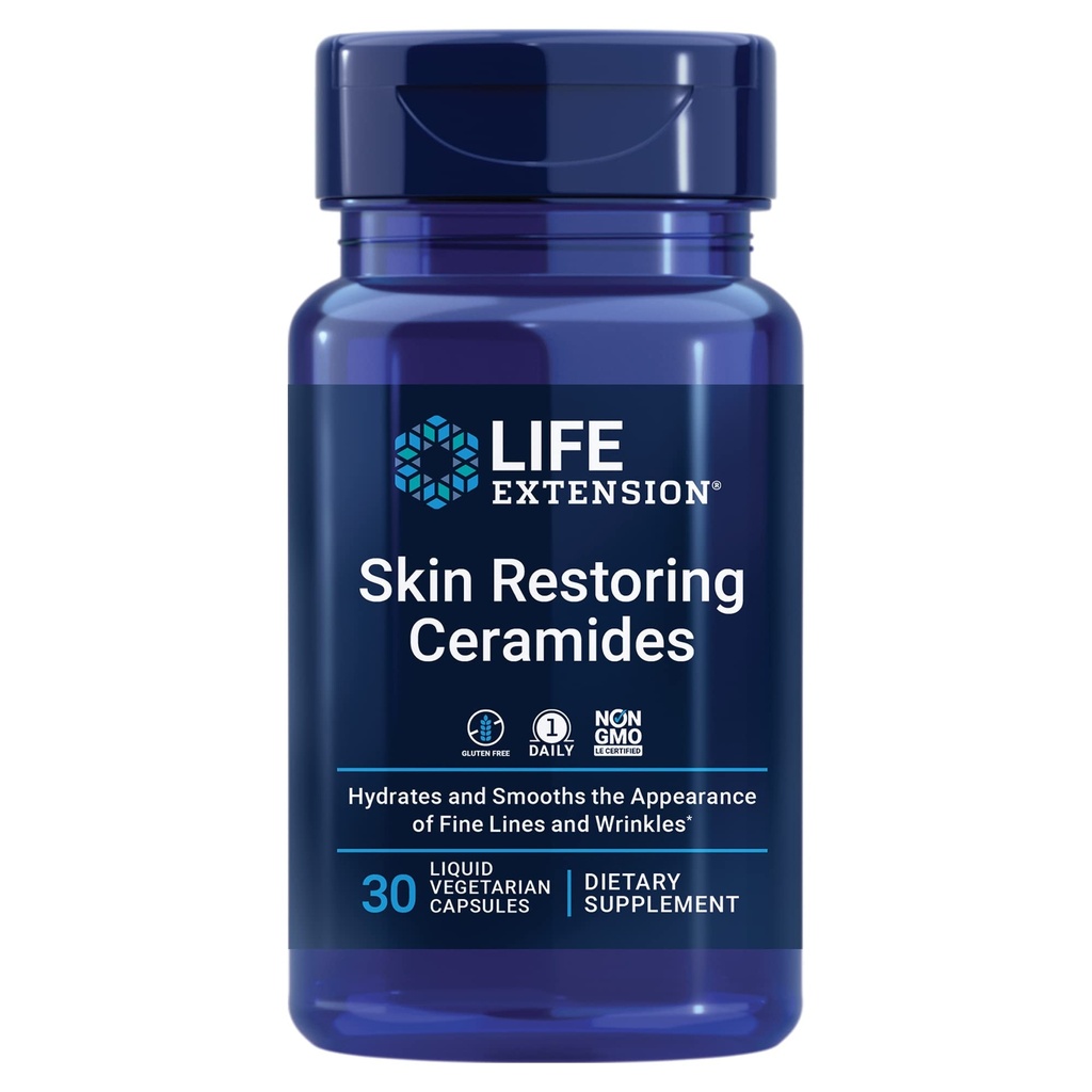 Life Extension Skin Restoring Ceramids* – Buğday Yağı – Hydrates & Smooths The View of Fine Lines & Wrinkles – Gluten-Free, Non-GMO, 1-Daily, Vegetarian – 30 Liquid Capsules