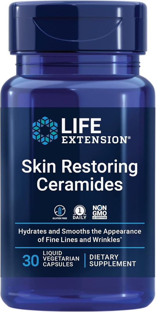 Life Extension Skin Restoring Ceramids* – Buğday Yağı – Hydrates & Smooths The View of Fine Lines & Wrinkles – Gluten-Free, Non-GMO, 1-Daily, Vegetarian – 30 Liquid Capsules