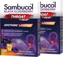 Sambucol Black Elder Throat Lozenge - Honey, C & çinko ile, Elder Lozenges Sore Throat & Cough, Soothes Shany Throat, Supports Immunity, Soft & Chewy - 20 Kont, 2Pack