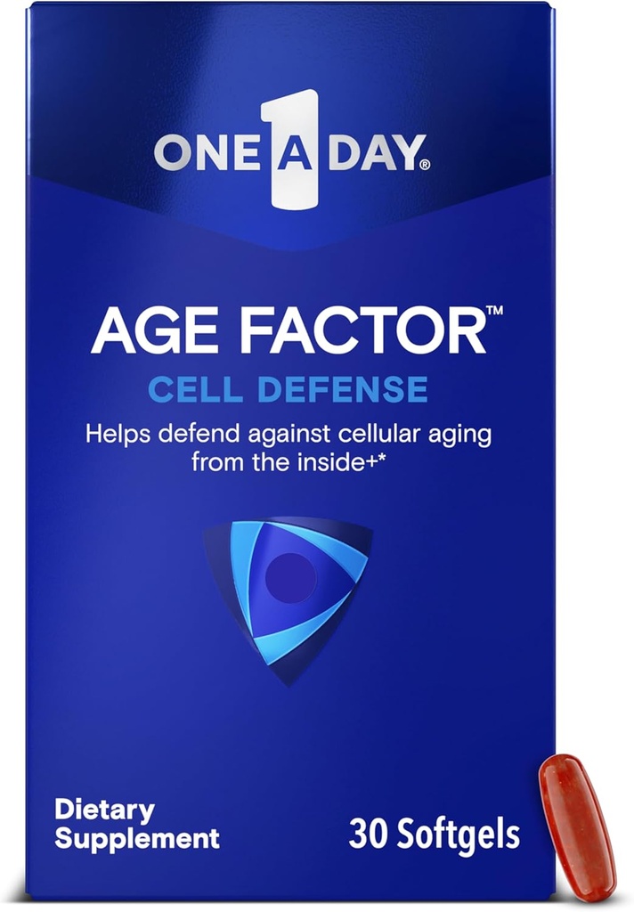 One A Day Age Factor Cell Defense-Cell Health Supplement to Support Health Aging Journey, Cell Health Support for Yetişkinler, with Olive Polyols, Resveratrol, B3 (Niacinamid), 30 Softgels