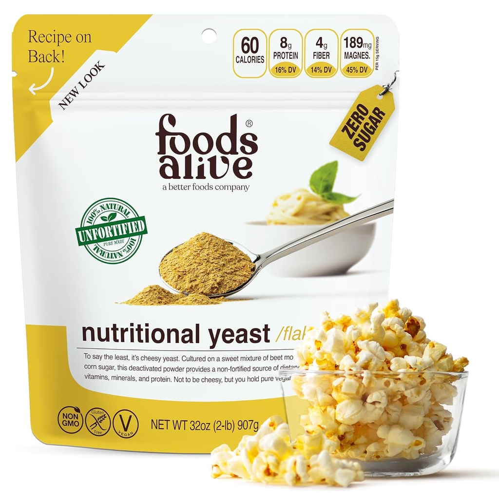 Gıdalar Alive | Tanımlanmamış Premium Beslenme Yeast Flakes | 2 lbs | Unforated Vegan Toz Sezonu