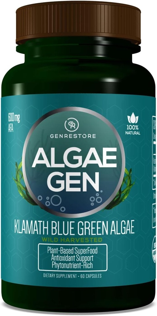 Gen Restore Natural AFA Stem Cell Celulas Madres Klamath Blue - Πράσινη άλγη Πιο αποτελεσματική από Spirulina ή Chrlorella Phytonutrient- πλούσια, SuperFood 600mg Aphanizomen Flos-Aquae