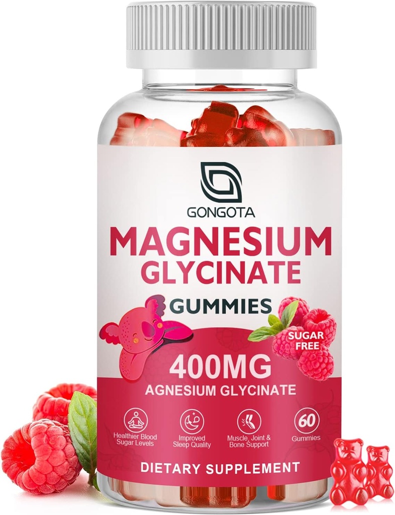 Μαγνήσιο Γλυκινικό Gummys 400 mg με 100 mg Σύνθετο μαγνήσιο - Χηλικό μαγνήσιο Κάλιο συμπλήρωμα με βιταμίνη D, Β6 Υποστηρίζει την ηρεμία, τον ύπνο, τη μνήμη και τους μυς Cramps, Χωρίς ζάχαρη - 60 Gummies