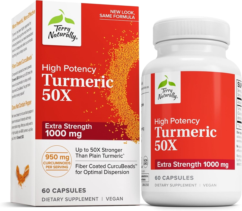 Terry Doğal Turmeric 50X - Beyin ve Kalp Sağlığı Desteği için Diyet Supplement - Ekstra Güçlü Turmeric to Aid Immune Health - Non-GMO Supplement - 60 Capsules