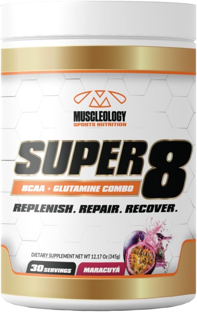 MUSCLEOLOGY Super 8 Υψηλής Απόδοσης BCAA, Ηλεκτρολύτης & Glutamine Blend Formula - μετά την προπόνηση ανάκτηση και το συμπλήρωμα οικοδόμησης μυών, 30 υπηρεσία (Μαρακούγια)