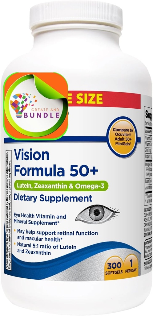 Equate Vision Formula 50+ Lutein, Zeaxanthin & Omega-3, 300 Softgels + Δημιουργία Sticker