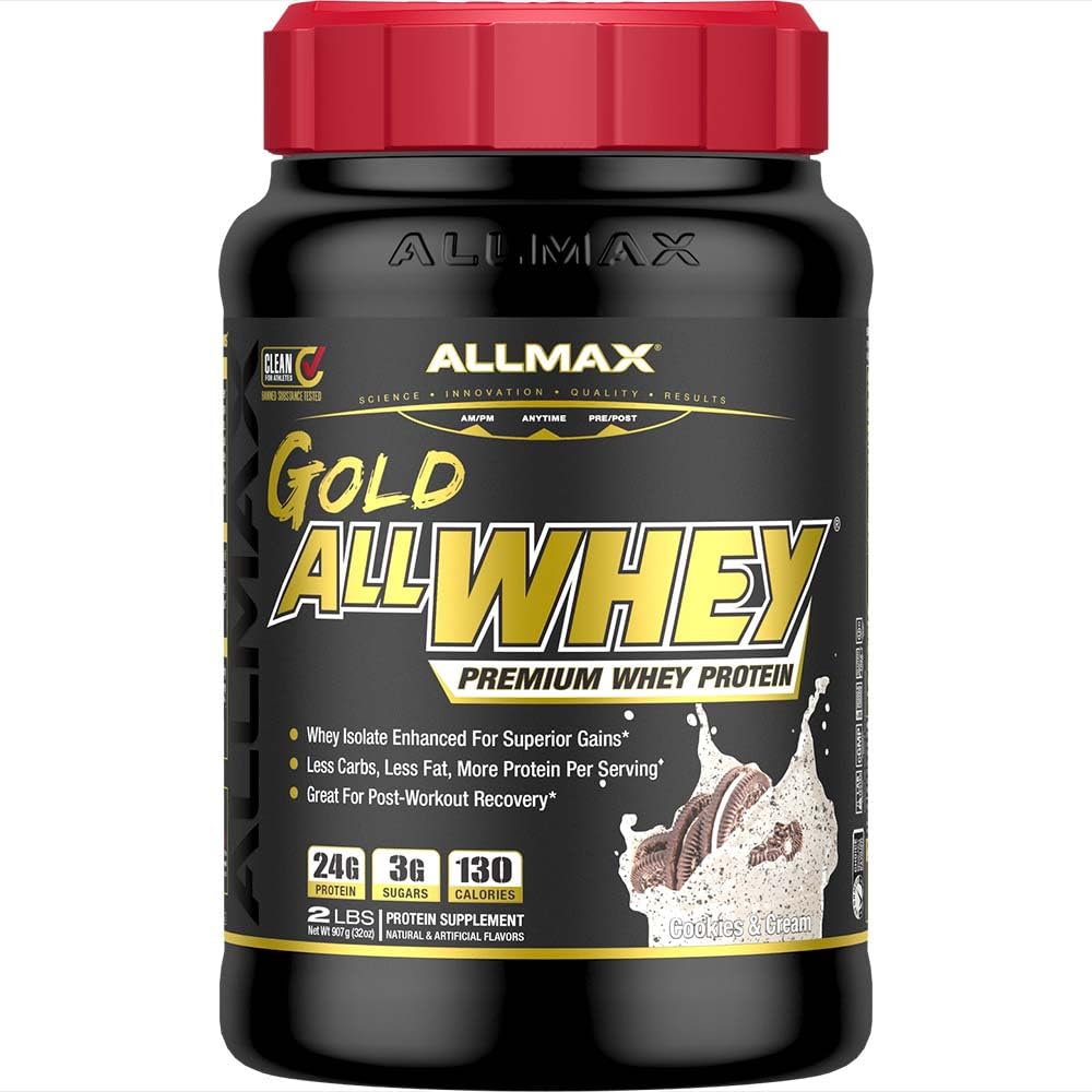 ALLMAX Beslenme Altın ALLWHEY, Kurabiyeler ve Krem - 2 lb - 24 Protein Per Scoop - Gluten Free, Low Carb & Low Sugar - Approx. 30 Hizmet