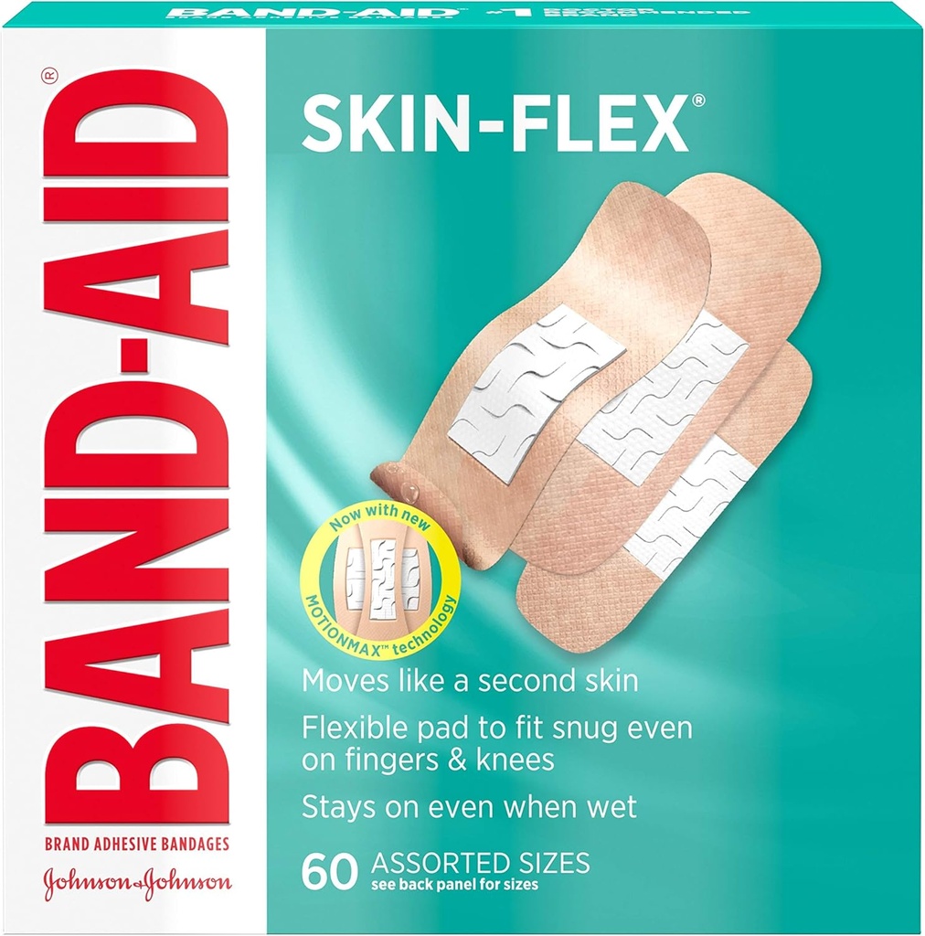 İlk Yardım ve Yara Bakımı için Band-Aid Brand Skin-Flex Prestige Bandages for First Aid & Yara Care of Minor Cuts, Yararlar & Burns, Flex Sterile Bandages Great for Fingers, Hands & Dizs, Assorted Dimensions, 60 ctt