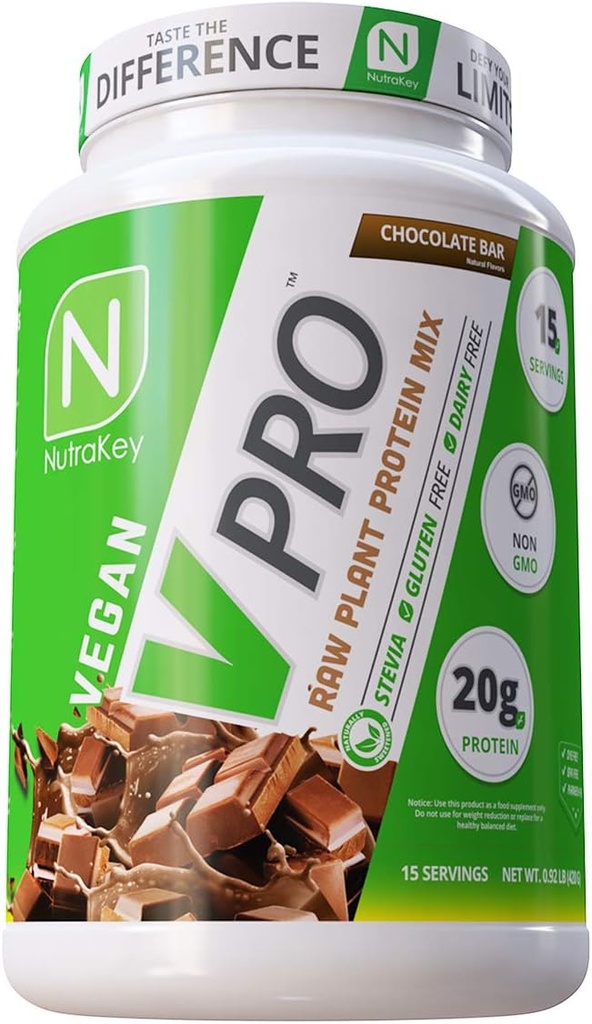 NutraKey V-Pro, Raw Plant protein Toz, Organik, Vegan, Low Carb, Gluten Free with 20g of protein (Chocolate) 2Pound