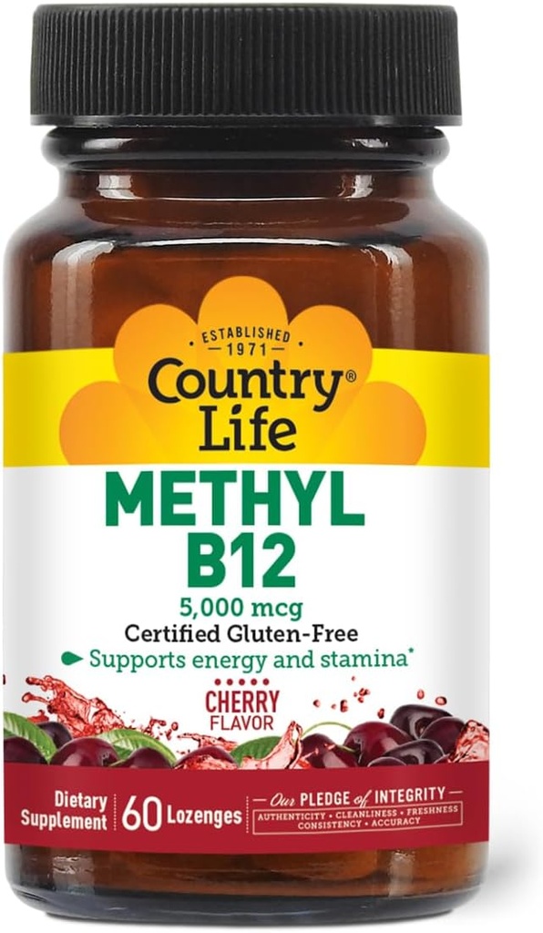 Ülke Hayat Metil B12, Enerji ve Stamina, 5.00006, 60 Lozenges, sertifikalı Gluten Free, sertifikalı Vegan, Onaylanmamış Non-GMO