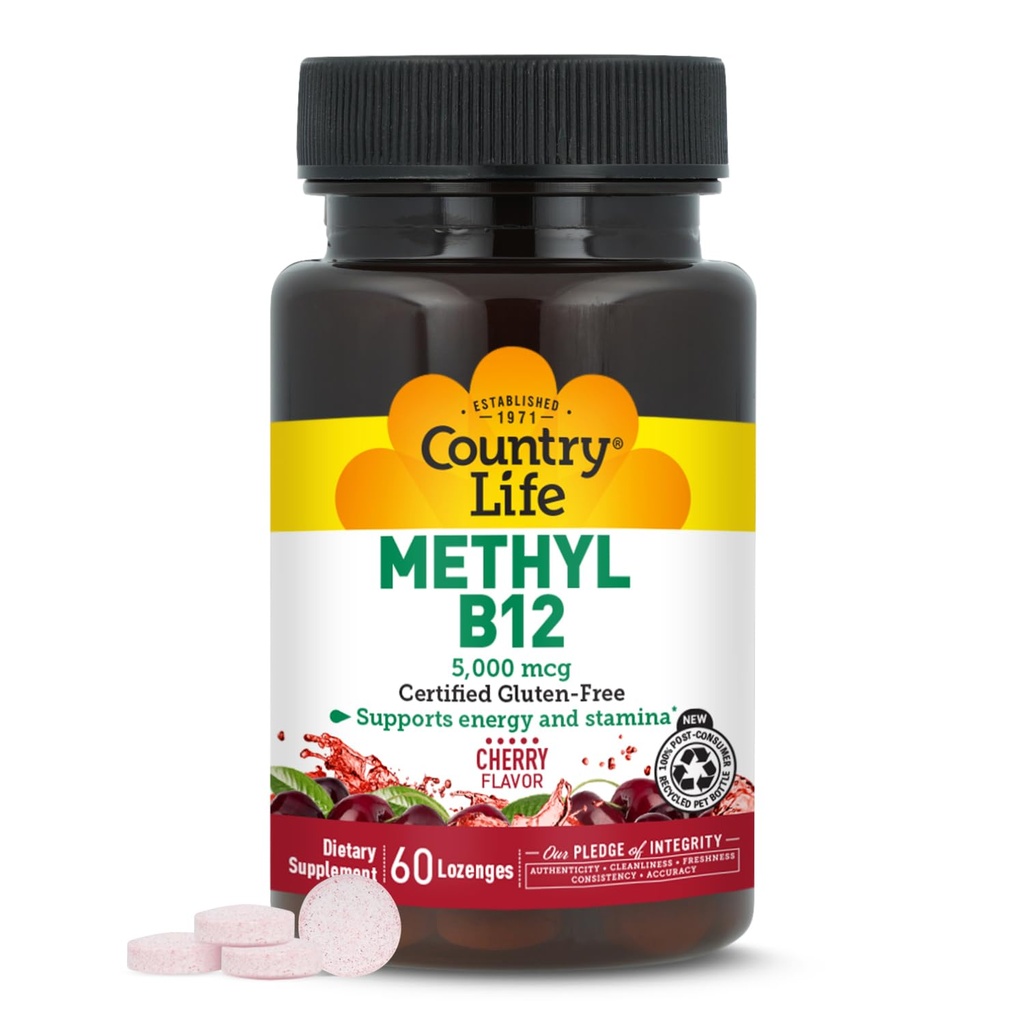 Country Life Methyl B12, υποστηρίζει ενέργεια & Stamina, 5.000mcg, 60 Lozenges, Certified Gluten Free, Certified Vegan, Certified Non-GMO Επαληθευμένο