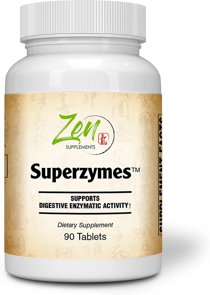 Zen Supplements - Superzymes Superzymes Multi-Enzyme Formula, Pepsin, Bromelain, Papain, Pancreatin, & Betaine HCL 90-Tabs