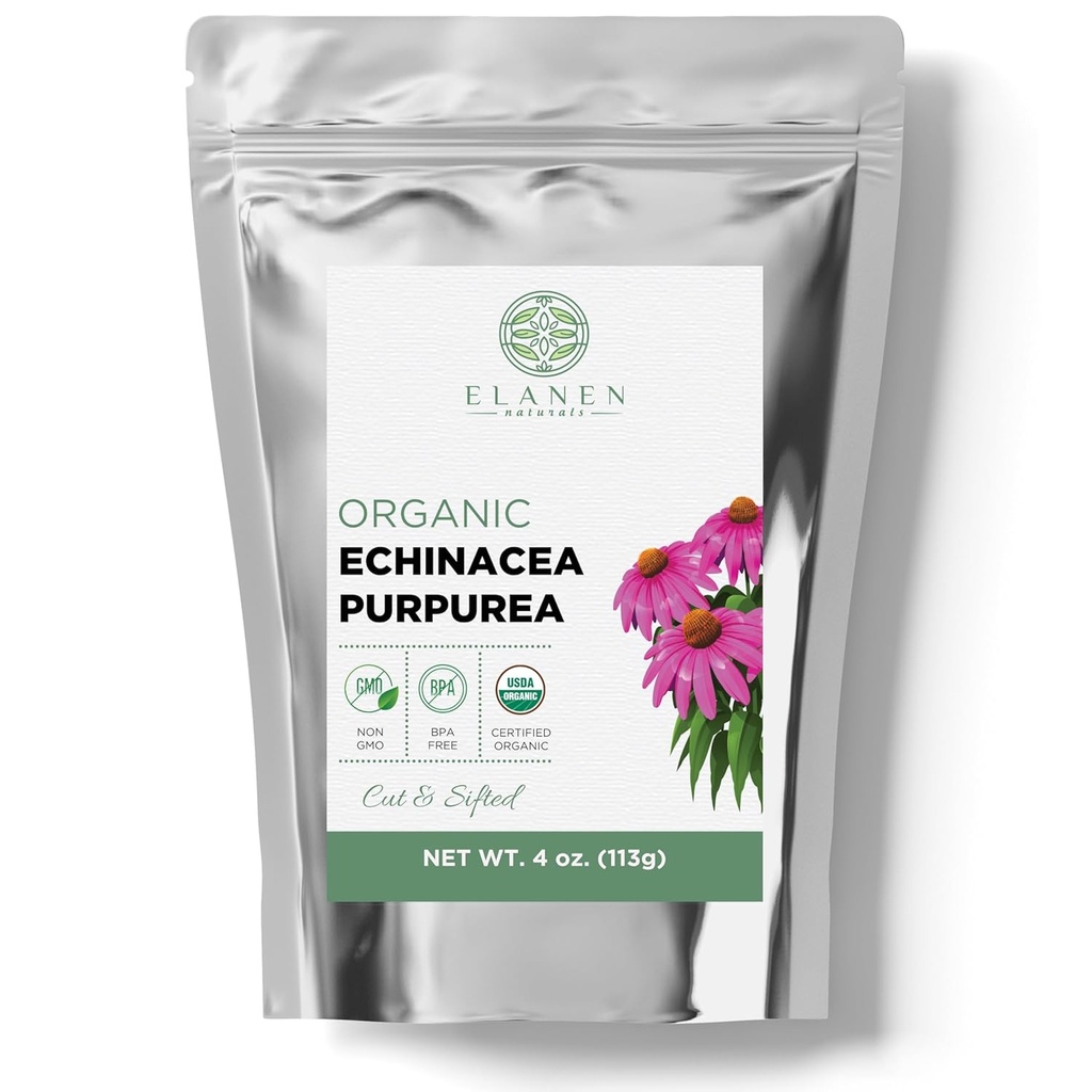 Organik Echinacea Purpurea 4 oz. (113g), USDA sertifikalı kuru Echinacea Tea, Premium Quality Herb, Mor Coneflower, Cut & Sifteded