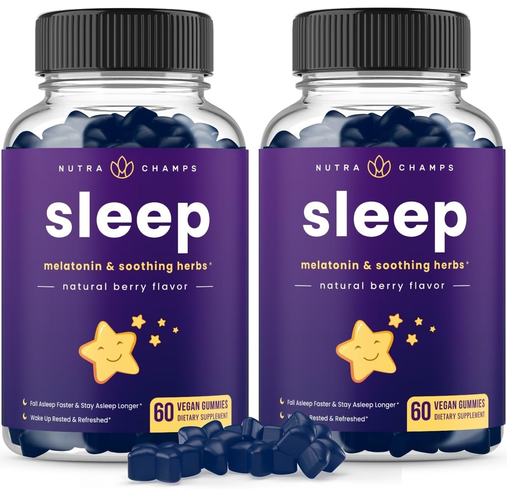 NutraChamps Sleep Gummies for Yetişkinler & Çocuklar, Melatonin Gummies with Chamomile, Valerian & L Theanine, Vegan Childrens Melatonin 3 mg, 1.5 mg, veya 6 mg (Pazar 2, 120 Gummy)