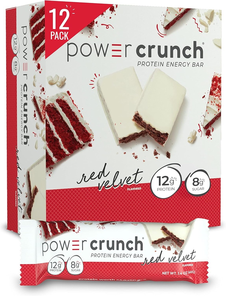 Power Crunch protein Wafer Bars, Yüksek Protein Snacks with Delicious Taste, Red Velvet, 1.4 Ounce (12 Count)