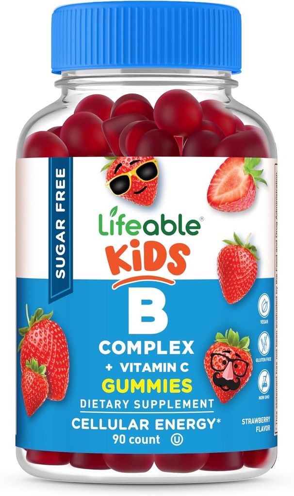 Lifeable Sugar Free Vitamin B Complex for Kids | B-Complex with Vitamin C | Great Tasting VIT B Kompleksi | Enerji ve Nerve Support | Çocuklar için B Vitaminleri Kompleks Erkek ve Kızlar | 90 Gummies