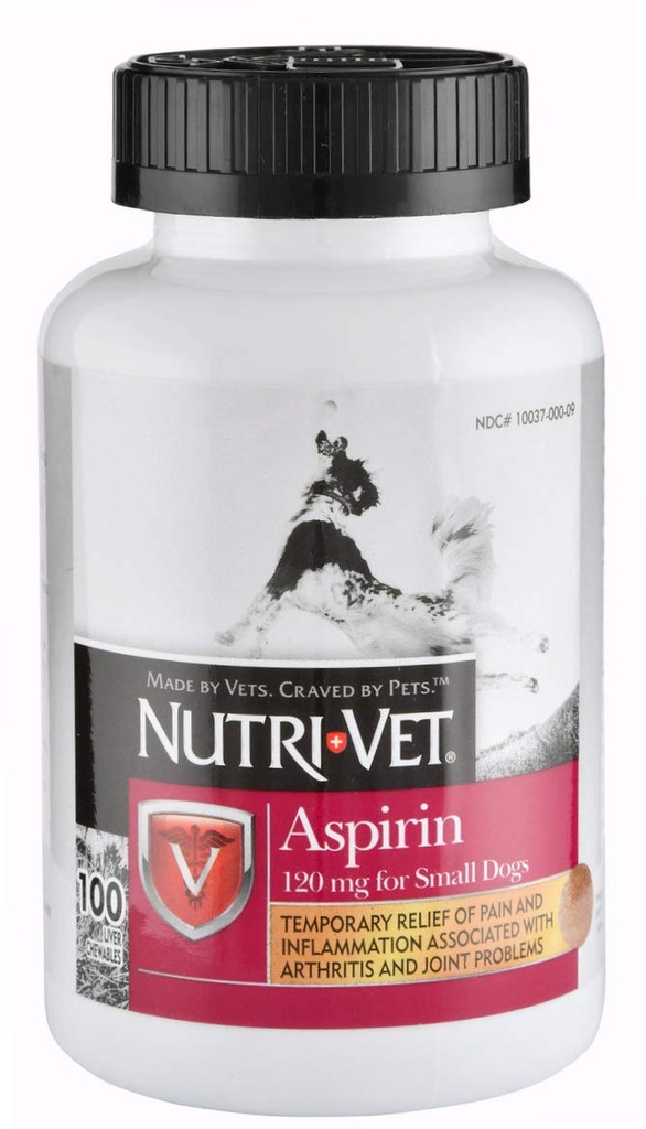 Köpekler için Nutri-Vet aspirin, Fast Pain Relief Liver Flavoured Chewable Tabletler Küçük Köpekler için 120 mg - 100 Ct