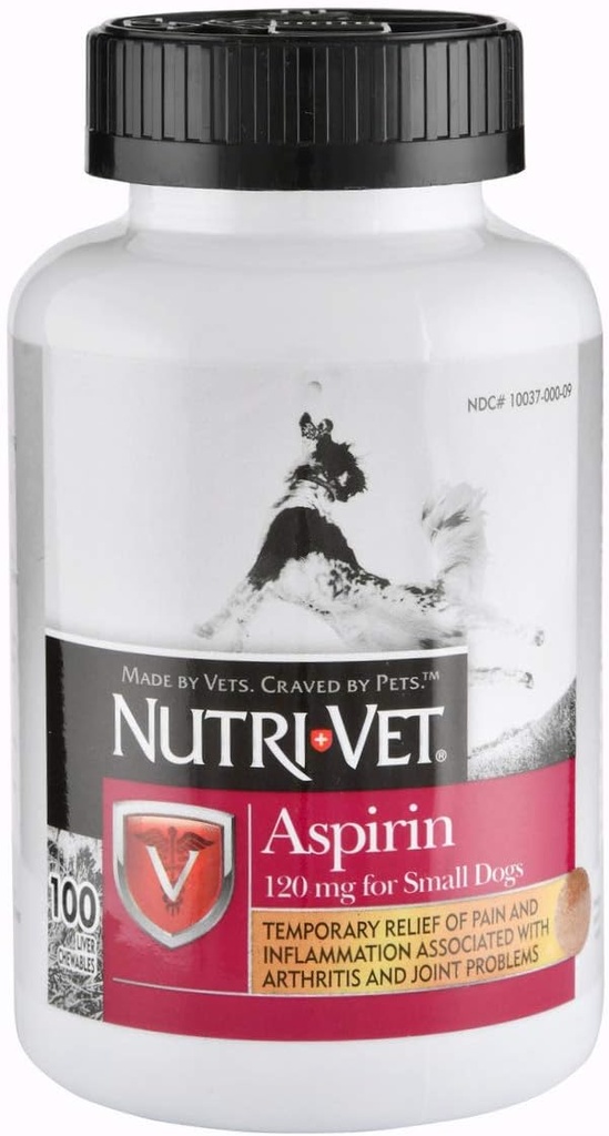 Nutri- Vet ασπιρίνη για σκύλους, γρήγορη ανακούφιση του πόνου ήπαρ αρωματικά Μασώμενα δισκία για μικρά σκυλιά, 120mg - 100 Ct