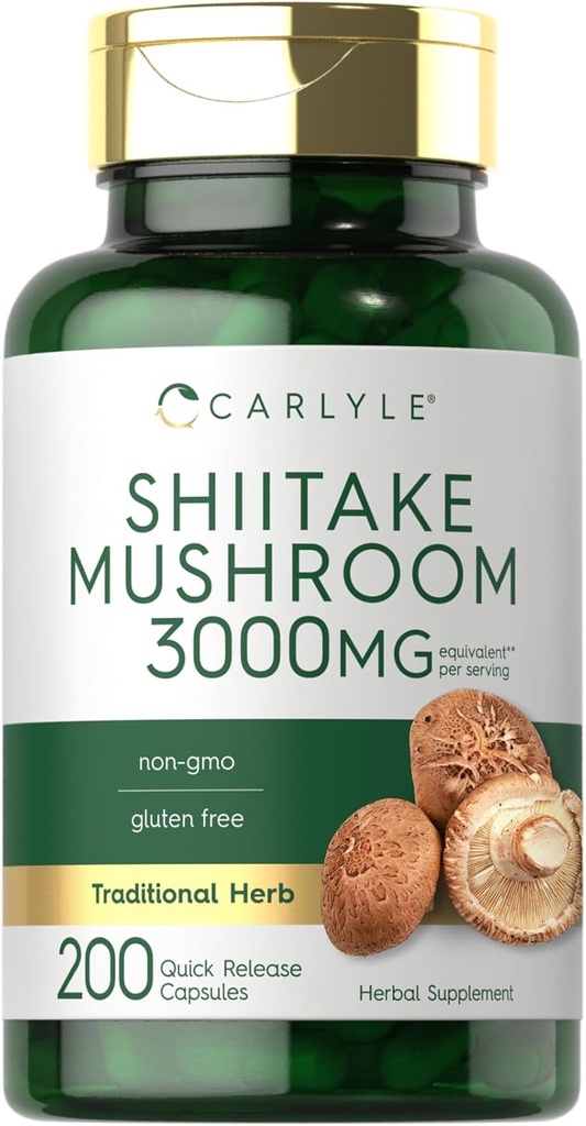 Carlyle Shiitake Mushroom Extract | 3000 mg | 200 Capsules | Non-GMO, Gluten Free